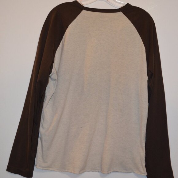 OLD NAVY Cotton Indonesia Brown Cream Long Sleeves Raglan T-Shirt Uni-sex Large - Picture 3 of 6